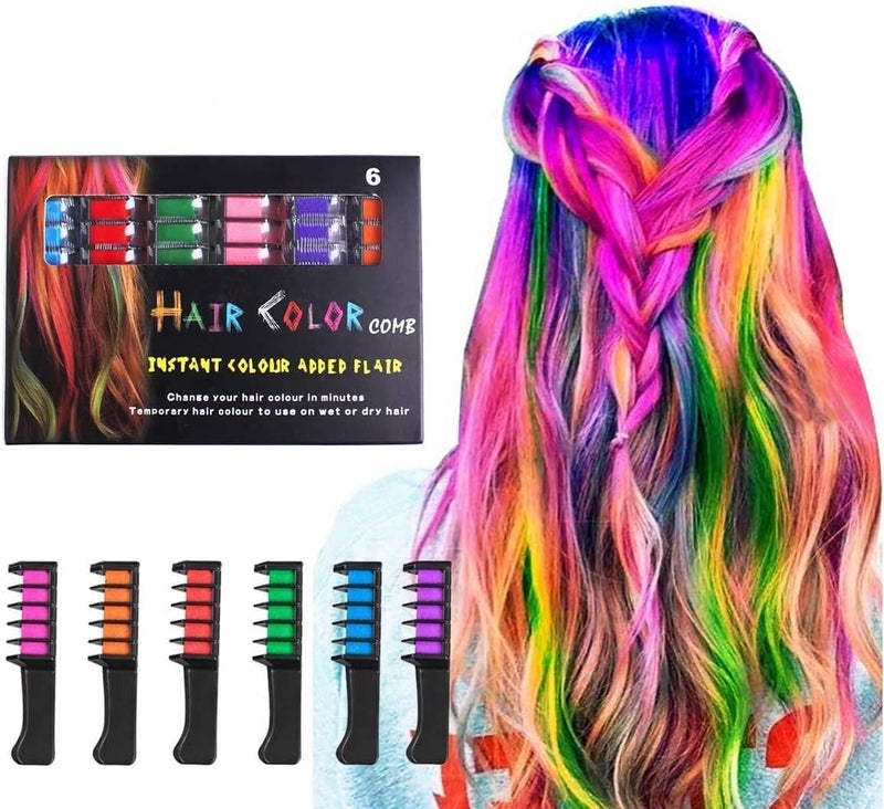 LAWOHO Hair Chalk Comb LAWOHO 6 Colors Temporary Hair Dye Marker Gifts for Girls Kids Adults for Halloween Christmas Birthday Party, Cosplay - Image 1